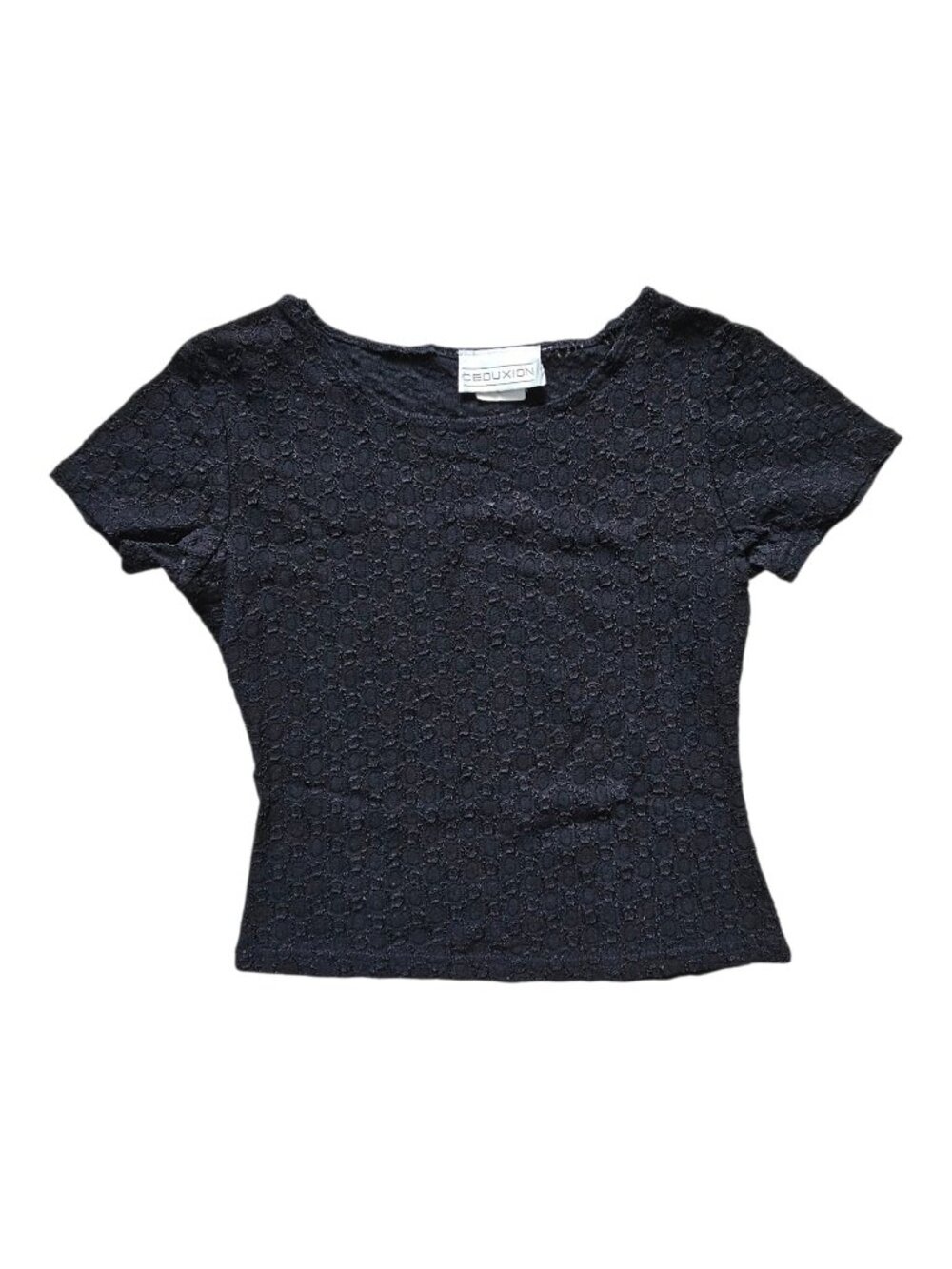 90s Ceduxion semi-sheer stretchy black cropped shirt . medium . made in USA
